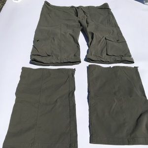 Prana Convertible Hiking Pants Olive Zip Off